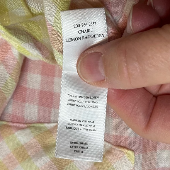 Rails Charli Lemon Raspberry Linen Blend Plaid Blouse Size XS - Picture 9 of 12